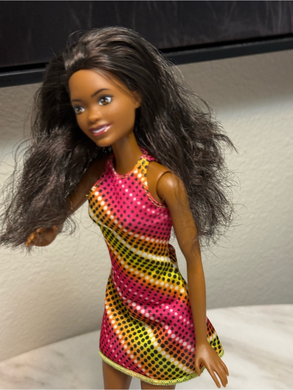 Barbie Mattel medium color skin dark brown hair petite build doll